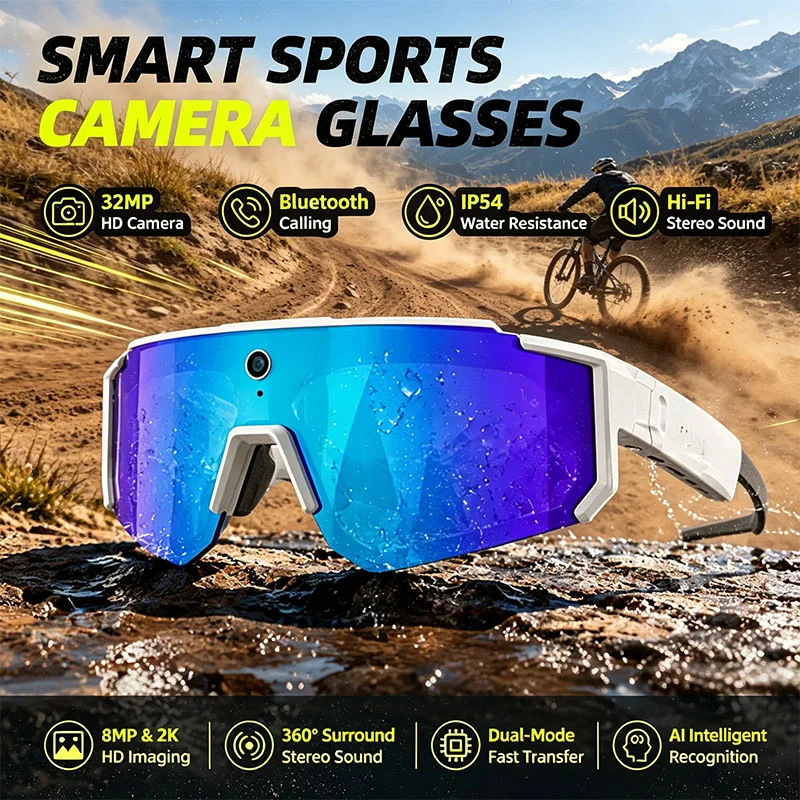 2026 New AI Smart Shooting&recording Glasses with 800W Camera HD Anti-shake Bicycle IP54 Waterproof Windproof Goggles Men Women