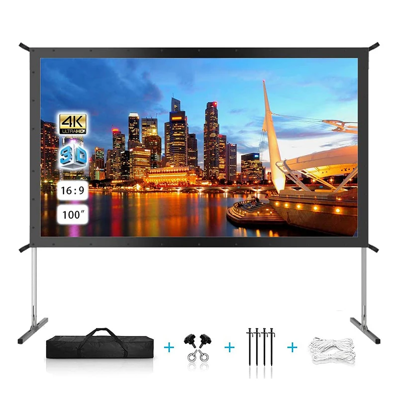 100 Inch 16:9 Fast Folding Front Rear Projection Screen Portable For Indoor Outdoor Movie Theater
