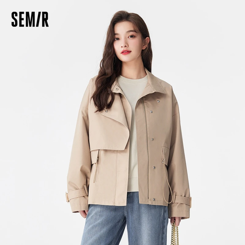 Semir-abrigo de cintura para mujer, ropa que combina con todo, holgado, cortavientos de Color sólido, otoño