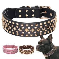 Luxurious Dog Collar Leather Dog Necklace Collars Cool Spiked Studded Big Dogs Necklace Adjustable for Medium Large Dogs Pitbull