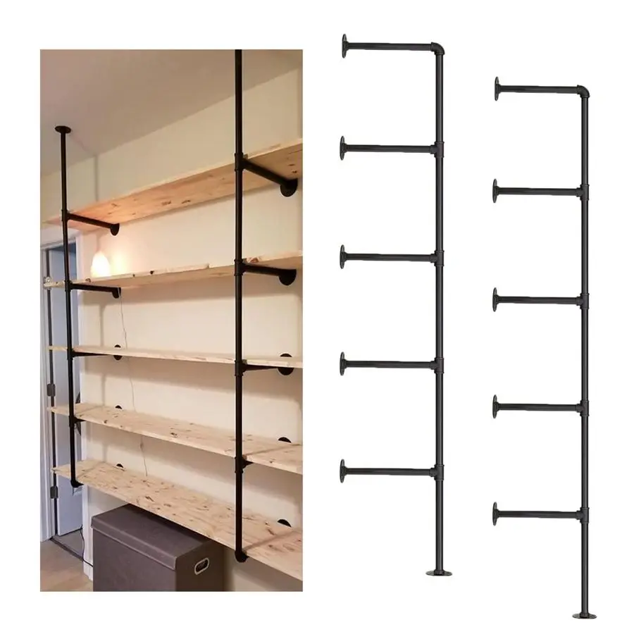 

Wall Mount Iron Pipe Shelf Shelves Shelving Bracket Black Vintage Retro Ceiling Hung Shelf DIY Open Bookshelf Storage for offcie