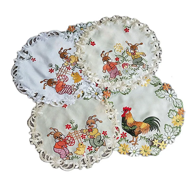 Mini round Easter chicken bunny satin embroidery table place mat cloth coaster placemat kitchen Table decoration and accessories