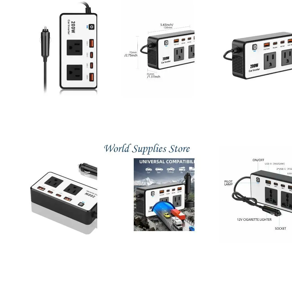 

G6KC High Efficiency 200W Auto Power Inverter DC12V to AC110V with USB C & USB A Ports Suitable for Efficient Device Charging