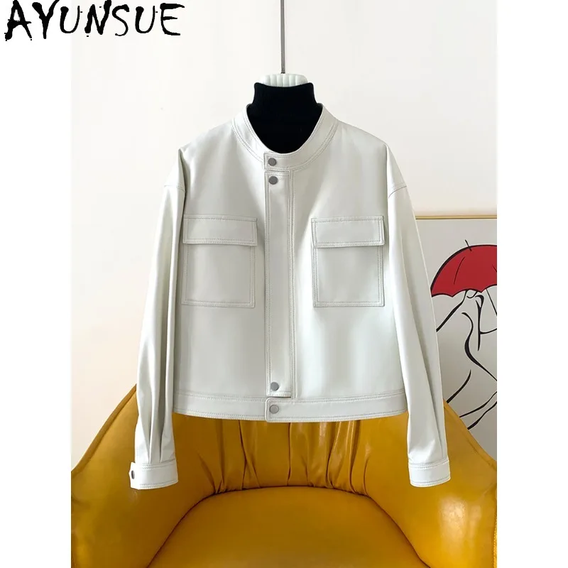AYUNSUE 100% Genuine Sheepskin Women's Jacket 2025 Short Motorcycle Jacket High-quality Woman Clothes Дубленка Женская
