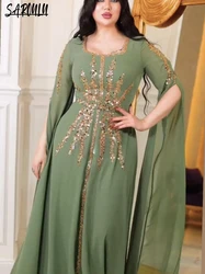 Arabic Evening Dress Dubai Moroccan Party Kaftan Caftan Customized Elegant Square Neck Sequins Floor-length Gown Vestido De Gala