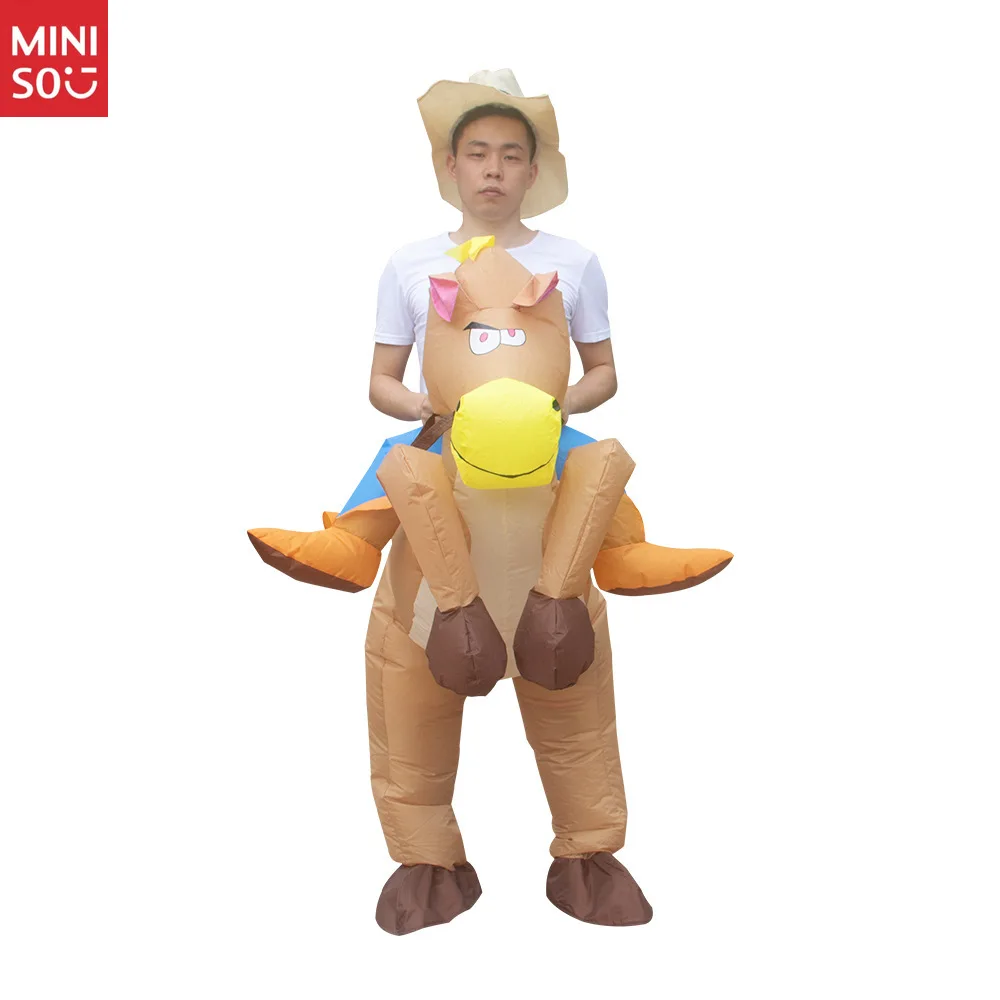 

Miniso Inflatable Horse Riding Costume for Adults, Funny Halloween Christmas Party Outfit Suit with Fan