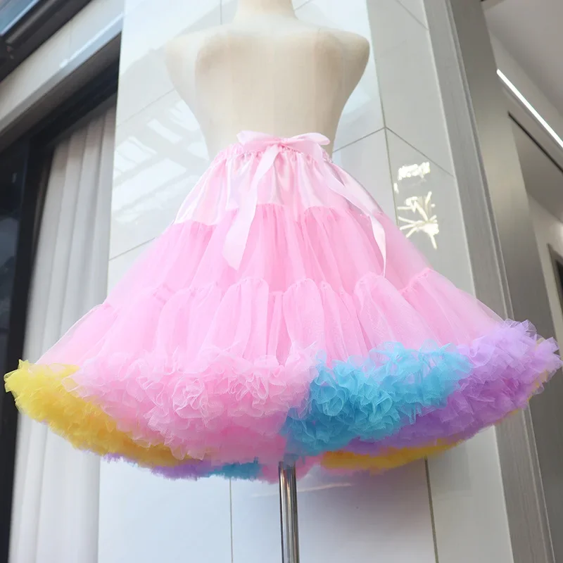 Lolita Adult Puffy Tutu Colorful Cloud Support  Skirt Layered Ballet Tulle Petticoats Women's Princess Cosplay Underskirt