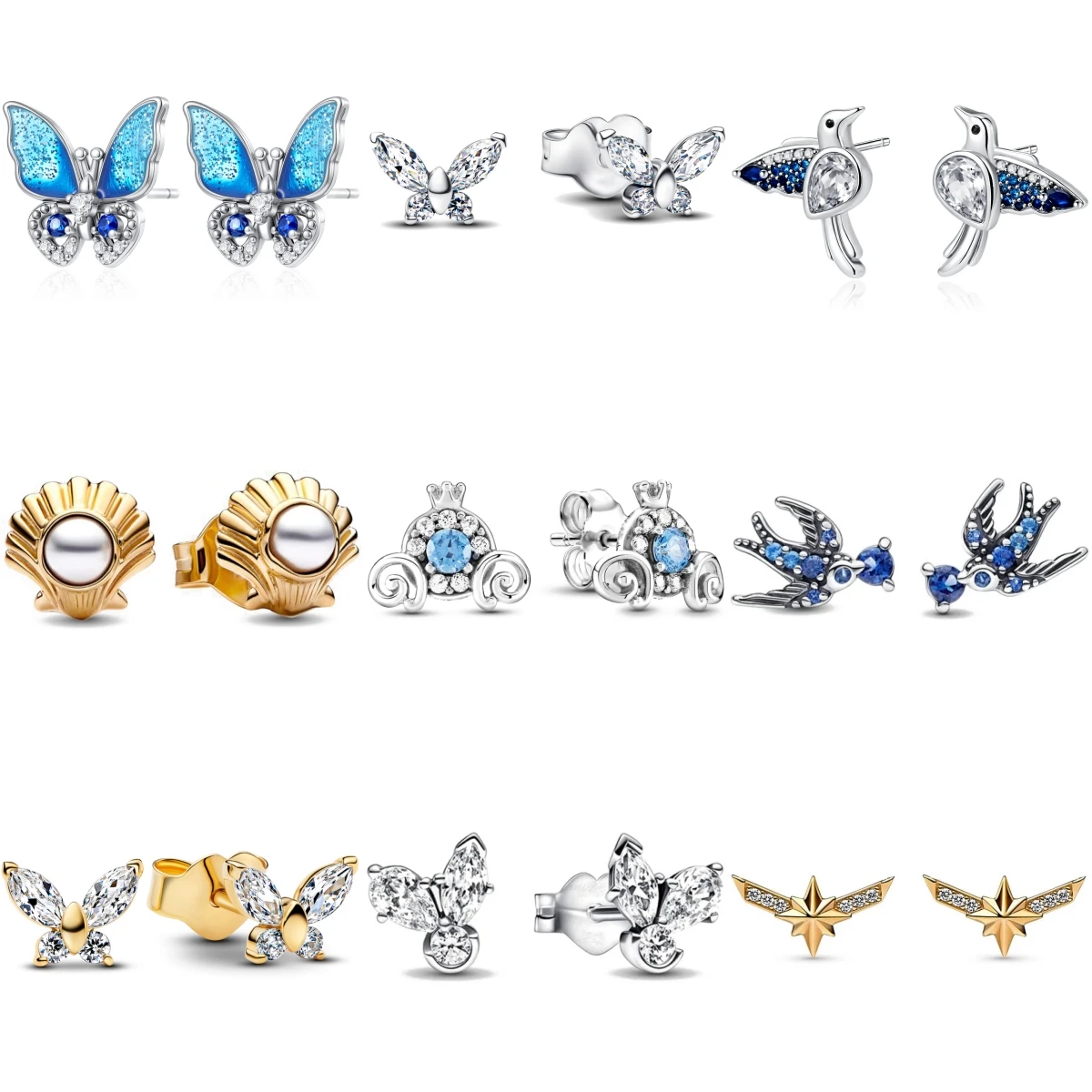 New Fashion 925 Sterling Silver Butterflies Swallows Magpies Earrings For Women Original DIY Wedding Engagement Jewelry Gifts