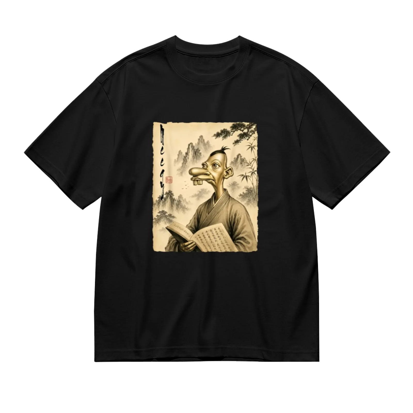 Funny Neegy Meme T-Shirt Men Chinese Ink Painting Graphic Tee Vintage Brainrot Humor Streetwear Short Sleeve Cotton Crew Neck Unisex Casual Top