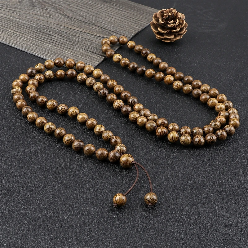 108 Wooden Prayer Beads Bracelet Mala 8mm Rosary Knotted Braided Bangle Fashion Men Jewelry for Women Gift Yoga Tibetan Buddhist