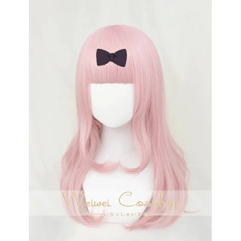 Fujiwara Chika cosplay wig kaguysama-sama: love is war 55cm pink cosplay costume wigs wig cap black bowknot hairpin