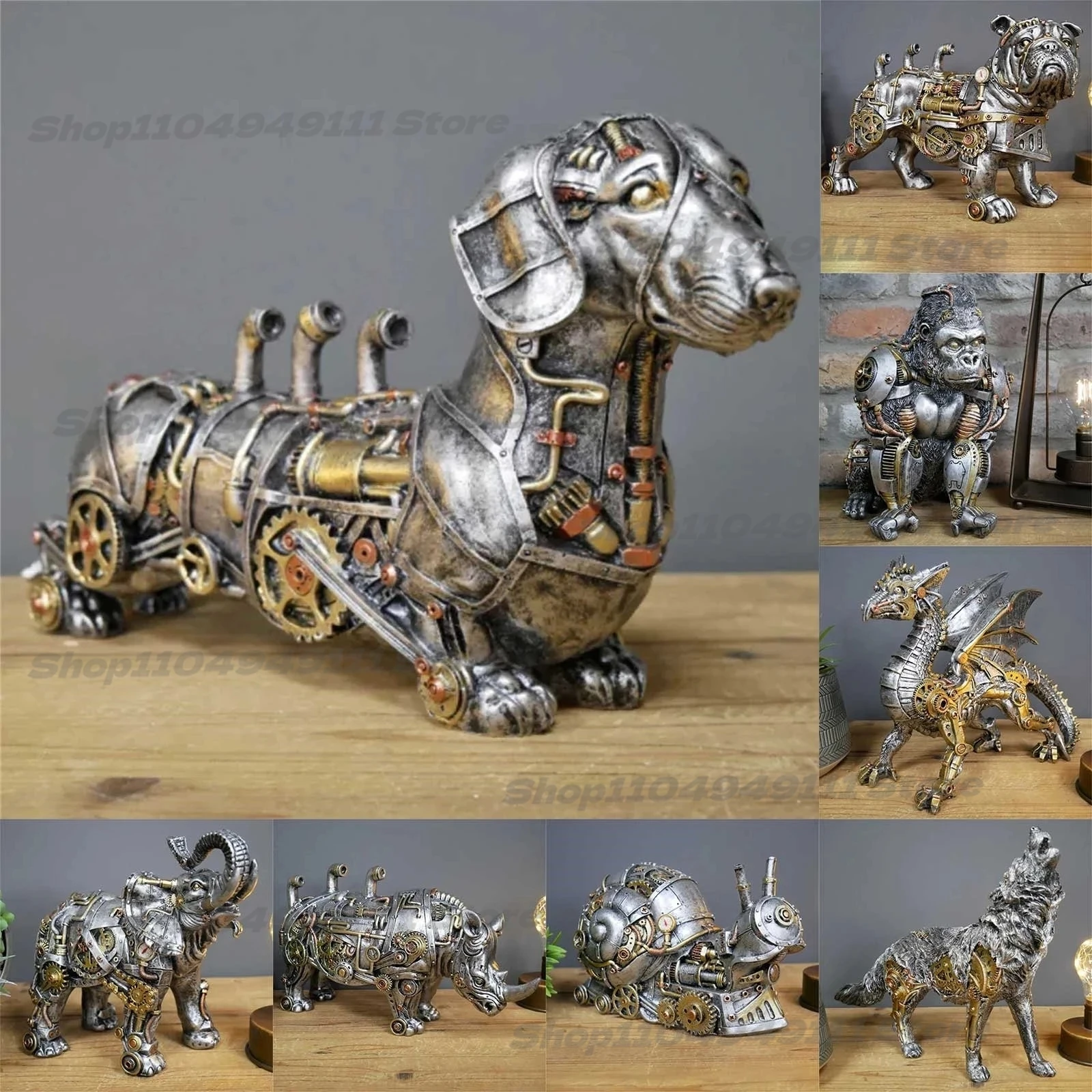 Steampunks Style Animal Sculpture Mechanical Animal Ornament Decoration Heavy Industry Decoration Resin Mechanical Decoration