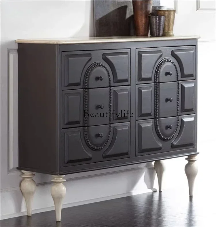 

LXAmerican neoclassical solid wood entrance cabinet, living room light luxury decoration, bedroom storage chest