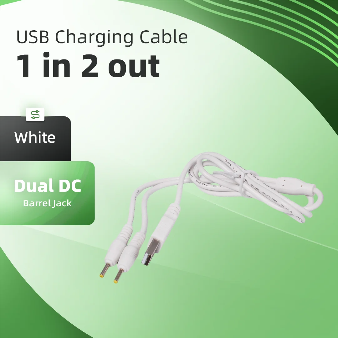 U2-B28-WH(25x7)1 in 2 out USB Charging Cable to Dual Double 2 DC Barrel Jack 2.5mm X 0.7mm 1m Power Cable for Electronics