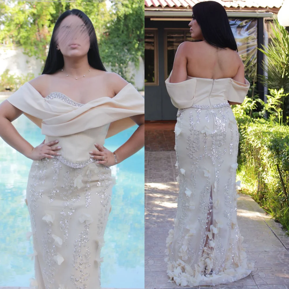 

Customized Jersey Rhinestone Applique Sequined Off-the-shoulder Trumpet Long Dresses Bespoke Occasion Women's Evening Sparkle