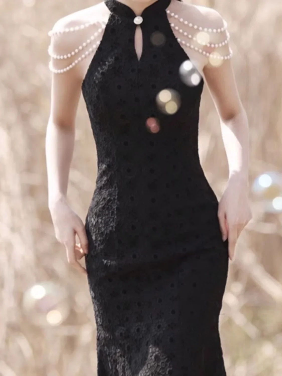 Film No More Bets Dress Jin Chen Sexy Dress With Pearl Chain Same Dress Anna Qipao Black Slim Fit Slim Skirt Chinese Style Skirt