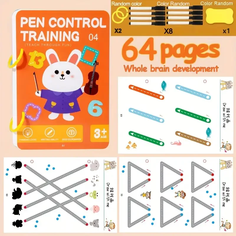 Reusable Magical Tracing Drawing Workbook for Kids Pen Control Training Drawing Practice Copybook Early Education Stationery