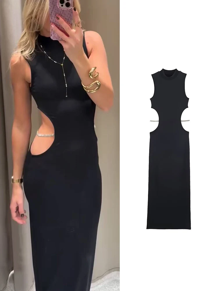 فستان نسائي أنيق مطرز بدون أكمام للتخسيس، تصميم مثير ومثير، فستان طويل، موضة الحفلات المسائية، ملابس أنيقة