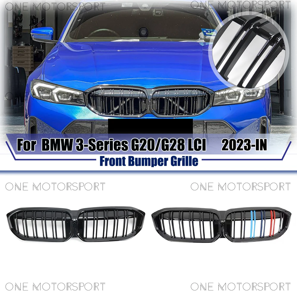 

Double Line Style Glossy M-Color Racing Grille Bumper For BMW 3-Series G20 G28 LCI 2023-IN Glossy Black Front Bumper Grille
