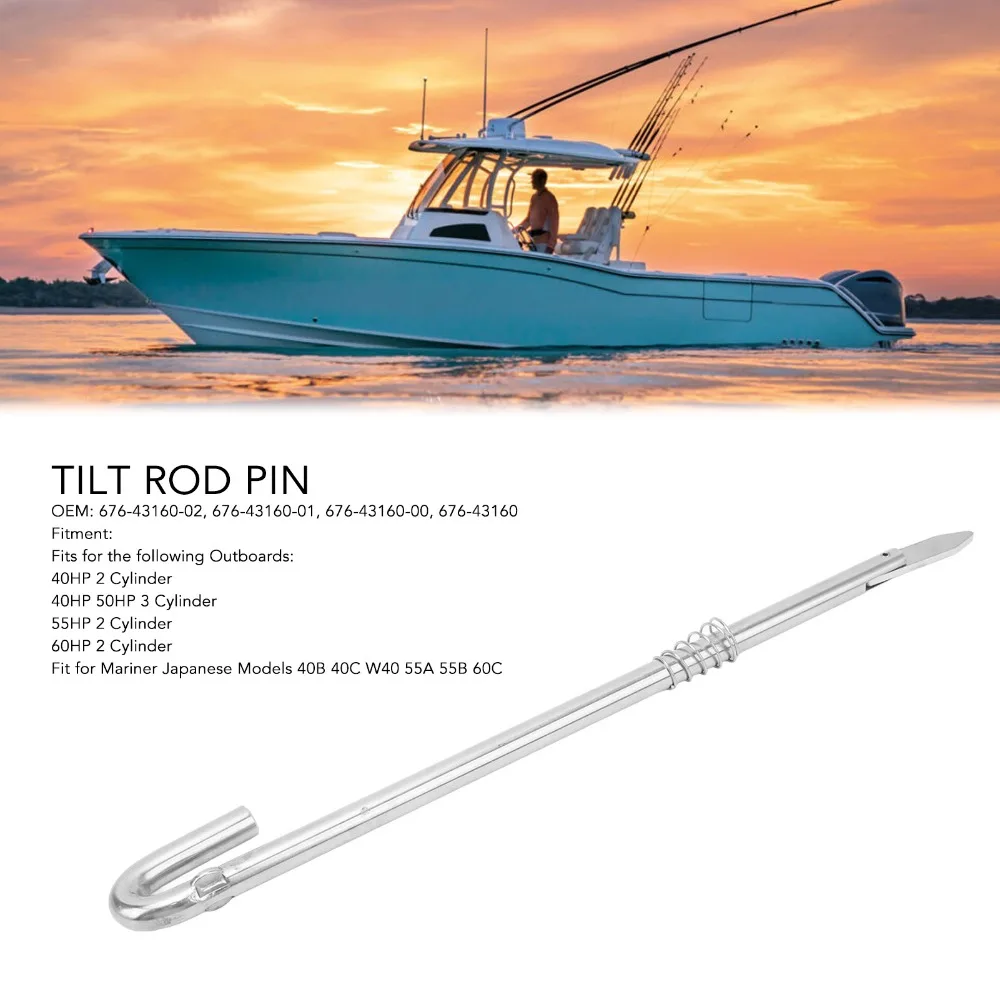 676‑43160 Stainless Steel Tilt Rod Pin High Strength Rustproof Outboard Tilt Pin for Outboard 2 Stroke 40HP 48HP 50HP
