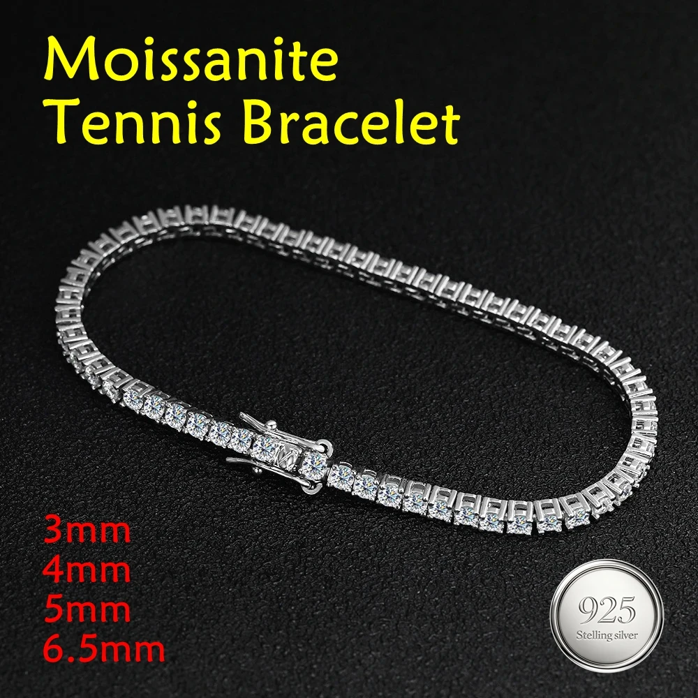 D Color VVS1 Moissanite Tennis Bracelet 3-6.5mm S925 Sterling Silver Plated 18K  with GRA Bracelet for Women Man Sparkling Party