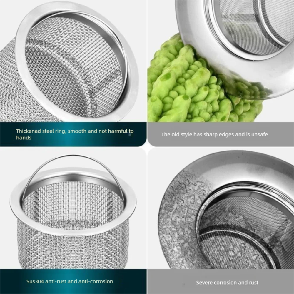 Dureble Stainless Steel Sink Drain Filter Fine Net Thicken Kitchen Sink Filter Mesh With Pull Rod Shower Hair Catcher Bathroom