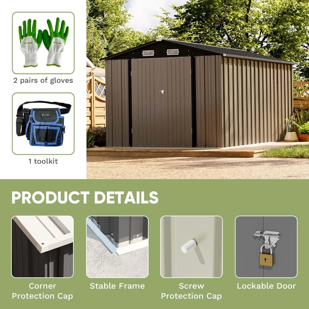 8 X 12 FT Metal Storage Shed for Outdoor, Steel Yard Shed with Design of Lockable Doors, Utility and Tool Storage