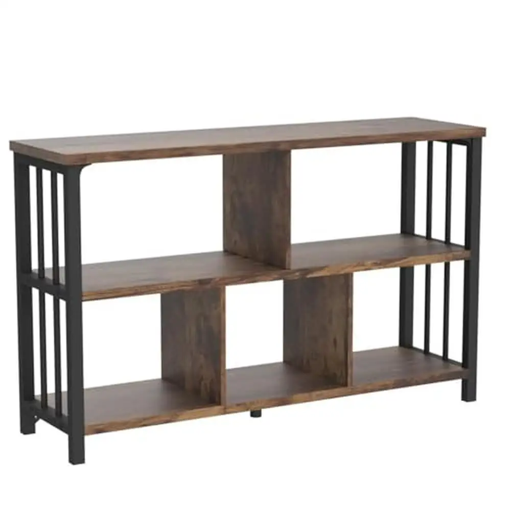 Scaffale per libri a cubo in metallo industriale in legno a 3 livelli regolabile robusto basso orizzontale lungo ampio ripiano a strati camera da letto Living