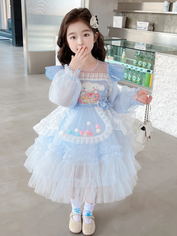 

Girls' Dress Gorgeous Sweet Cute Pleated Mesh Skirt Flared Sleeves Sequins Fashionable Princess Dresses Birthday Party Dress