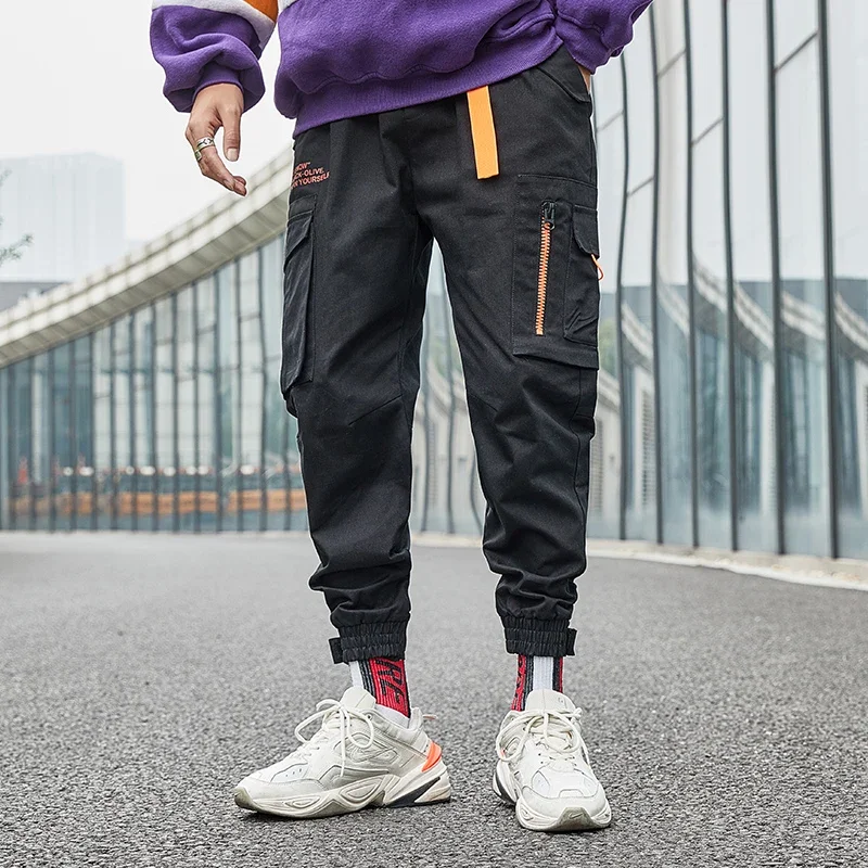 

Men Black Pants 2023 Mens Joggers With Pockets Ankel Cargo Pants Male Streetwear Overalls Sweatpants