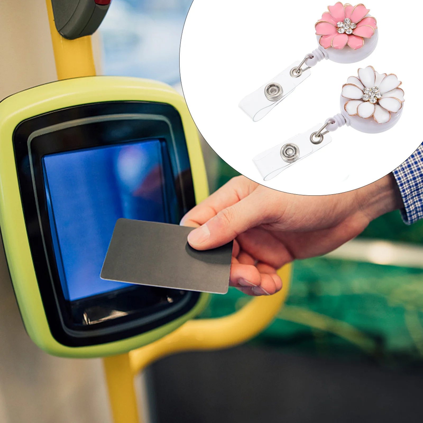 

2Pcs Badge Holders Flower Rhinestone Retractable Clips for Id Name Badges Portable Work Accessories Id Name Badge Clip