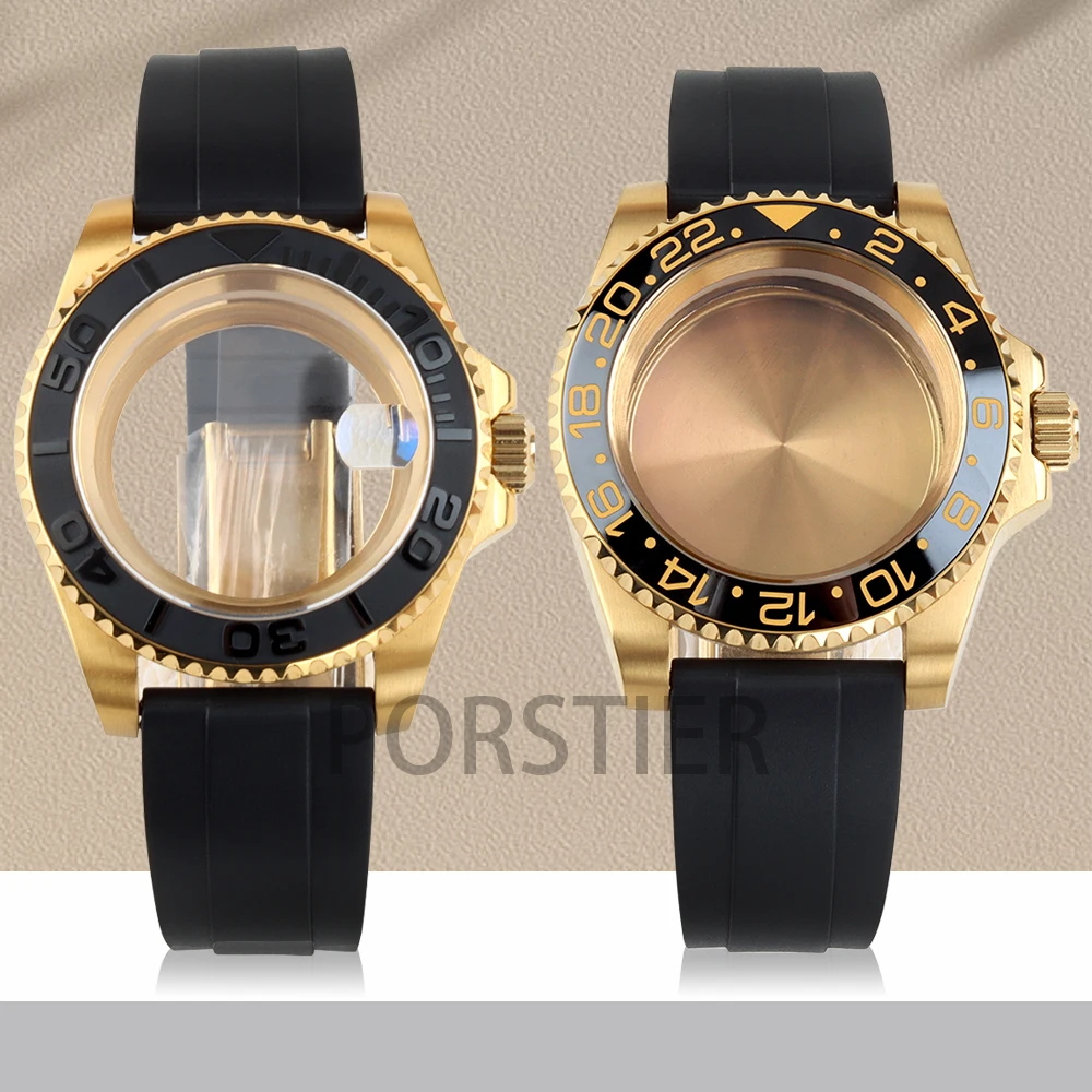 

40mm Gold NH35 Case Sapphire Glass Rubber Bracelet for Seiko NH34 NH35 NH36 NH38 Movement Yacht-Master SUB GMT 28.5mm Dial