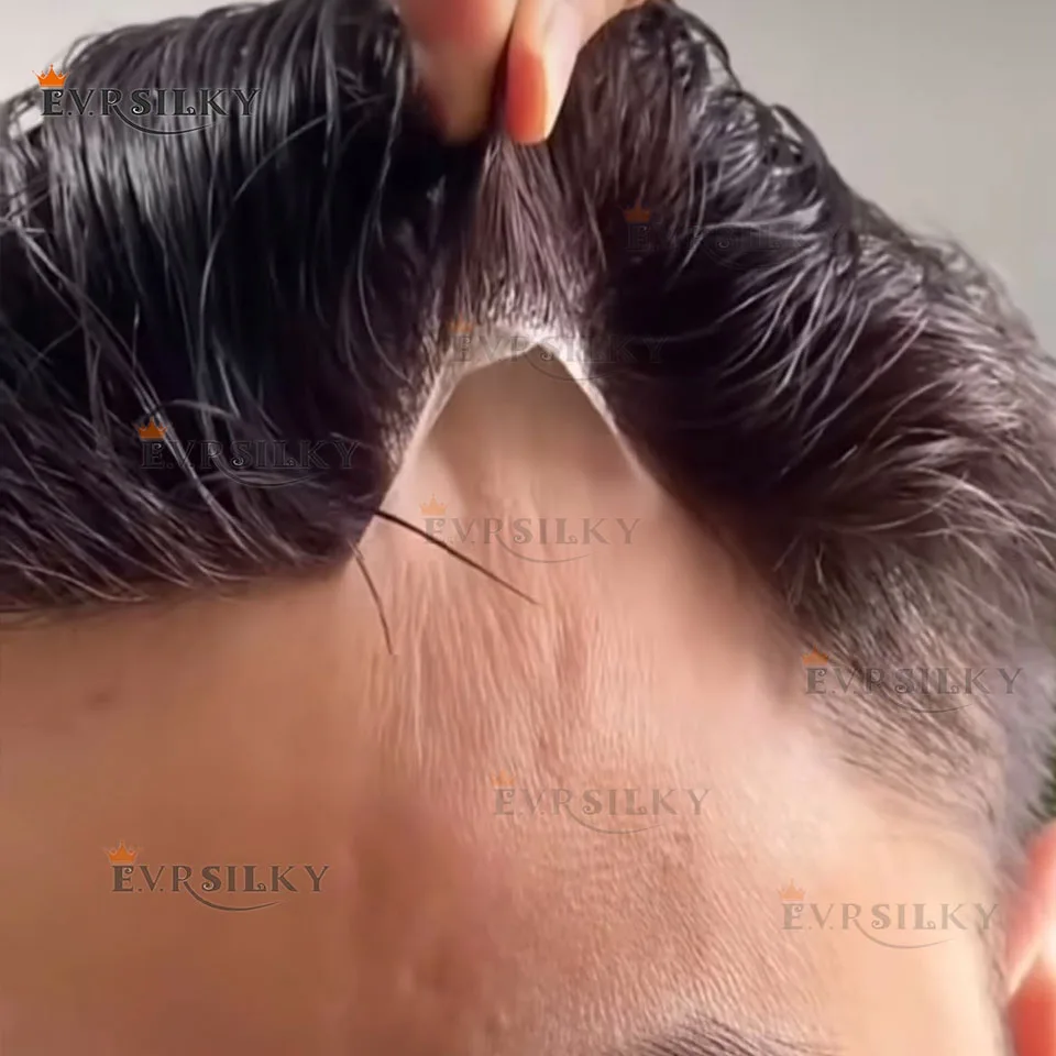 

Натуральная линия волос 0,02 мм, прочный, супертонкая кожа, мужской парик, плотность 80% 520 # 1B50 Светло-серый мужской капиллярный протез из человеческих волос