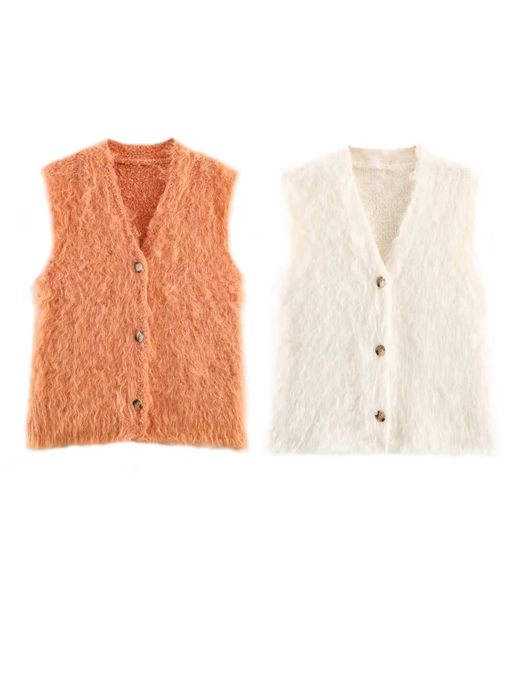 

HH Women Fashion Sleeveless Slim V-Neck Knitted Vest Female High Street Solid 2-Color Versatile Single-Breasted Sweater Vest