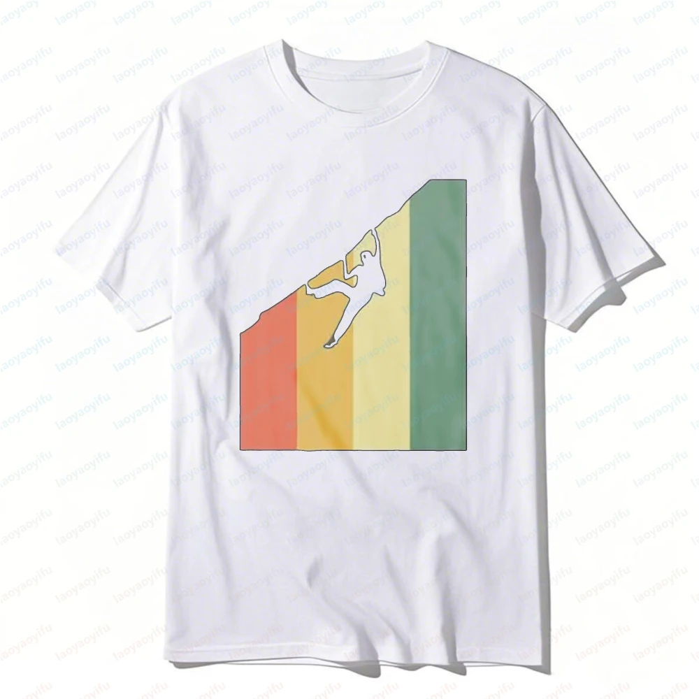Climber Silhouette Tee Rainbow Gradient Climbing Lover Cotton T-Shirt Casual Fashion Trendy Outdoor Sport Tops Men's Clothing
