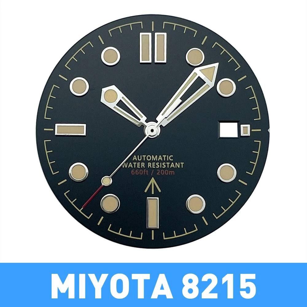 قرص ساعة معقم باللون الأسود مقاس 31 ملم لحركة MIYOTA8215 مع Green Lume – مستوحى من 007 الجديد بدون وقت للموت