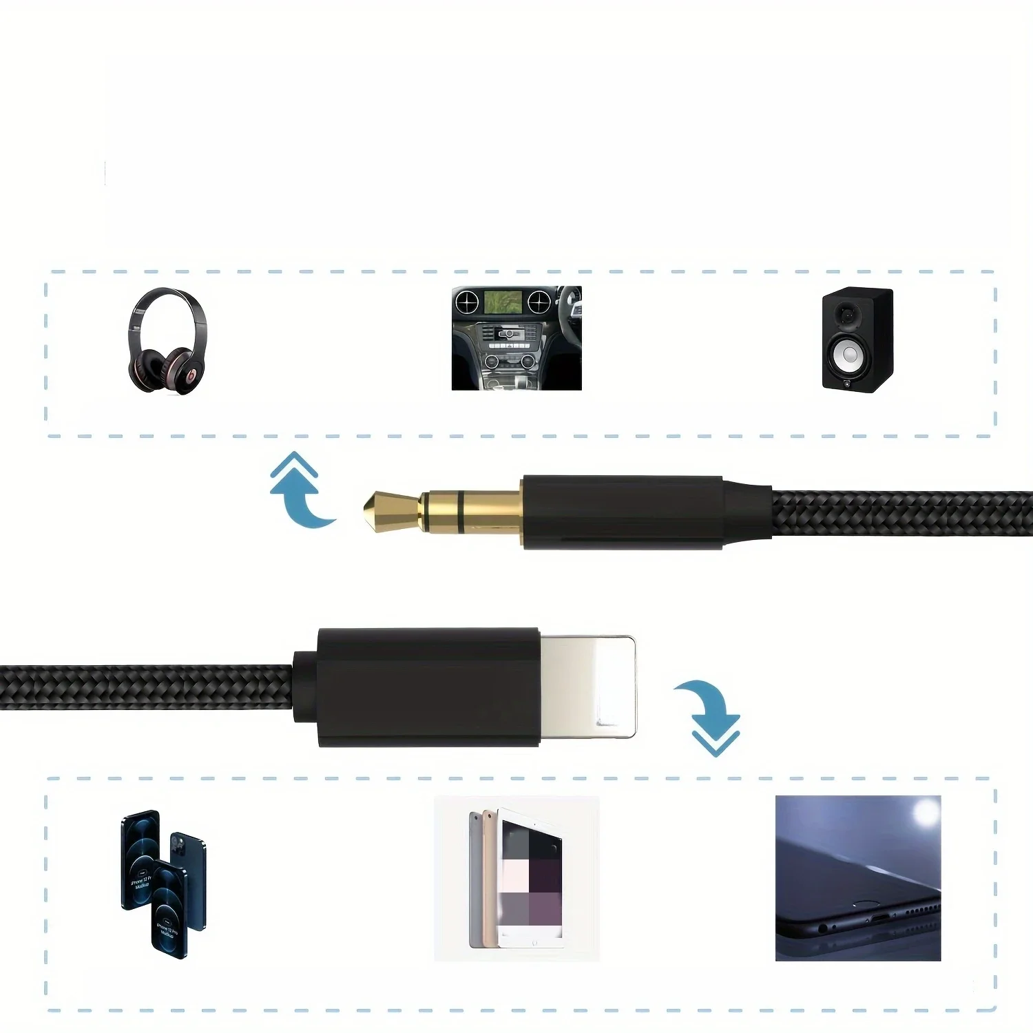 AUX Audio Cable 8 Pin To 3.5 mm Jack Speaker Cable For iPhone 14 13 12 11 Car Headphone Headset Aux Converter Audio aux cable