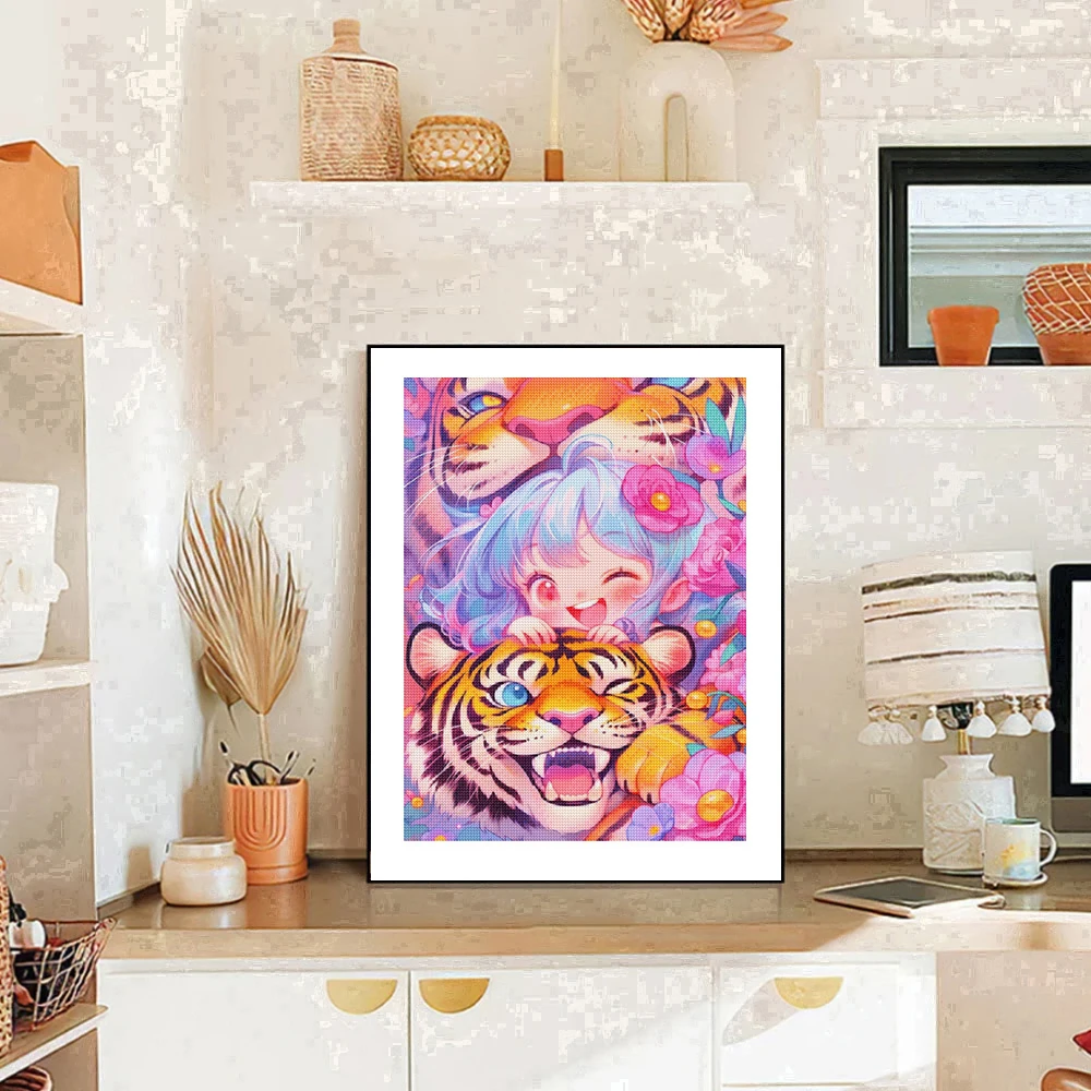 5D DIY Cartoon AB Diamond Painting Cat Girl Full Diamond Mosaic Embroidery Cute Elf Animal Cross Stitch Set Art Home Decoration
