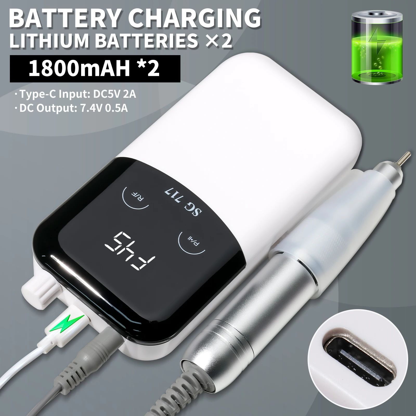 45000RPM 전기 네일 파일 전문 네일 폴리싱 머신 매니큐어 살롱을위한 충전식 저소음 네일 샌더 파일