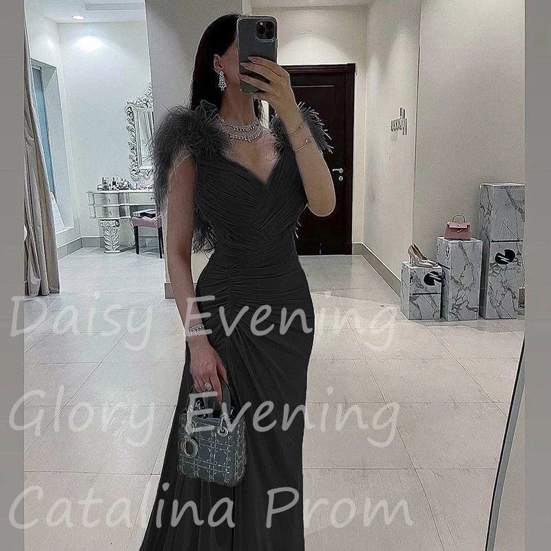 2024 Elegant Evening Dress Mermaid Halter Sleeveless Pleat Sexy High Split Saudi Arabia Request Party Prom Wedding Custom Made