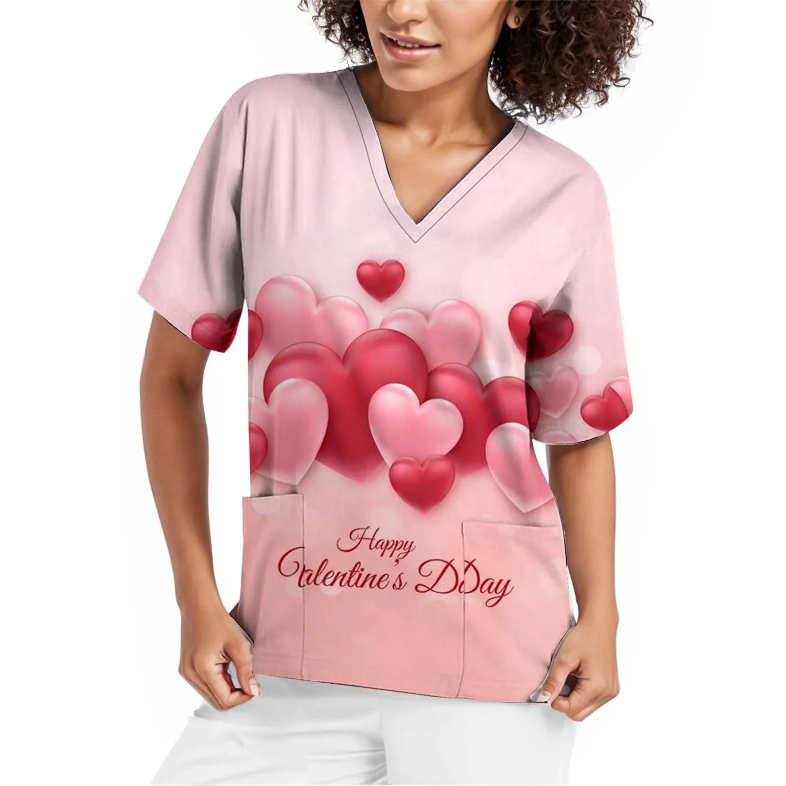 

Valentine's Day Thanksgiving T-shirts Uniforms Uniforms Women Nursing Clothing S-5xl Valentine's Day Printing Nurse Scrubs Tops