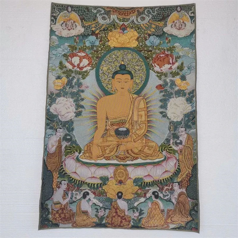 Tibetan Buddha Thangka, Herbalist Buddha, gold embroidery brocade painting, exquisite home decoration, auspicious