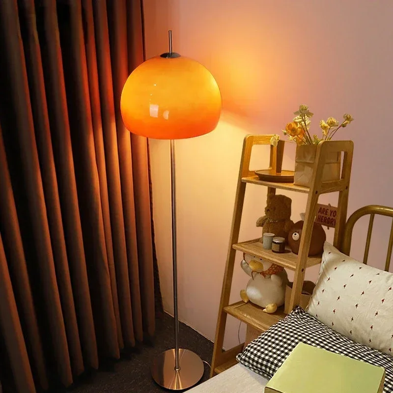 French retro glass floor lamp gradient orange mushroom LED floor lamp living room lighting home bedroom atmosphere table lamp