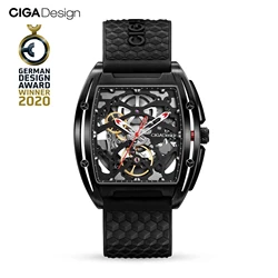 CIGA Design Automatische mechanische Skelettuhr für Herren Z-Serie Schwarz DLC-Beschichtung Gehäuse Mode Lässige Herrenuhren Zeitmesser