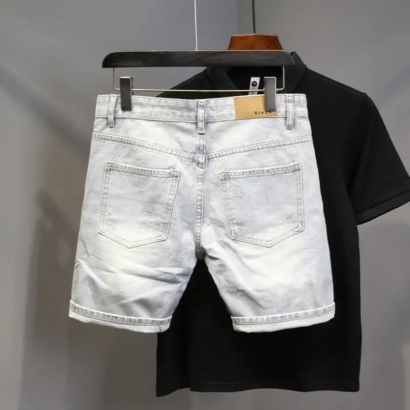 High Quality New Summer Korean Luxury Clothing Design Men\'s Casual Denim Shorts Distressed Cat Whisker Streetwear Short Pants