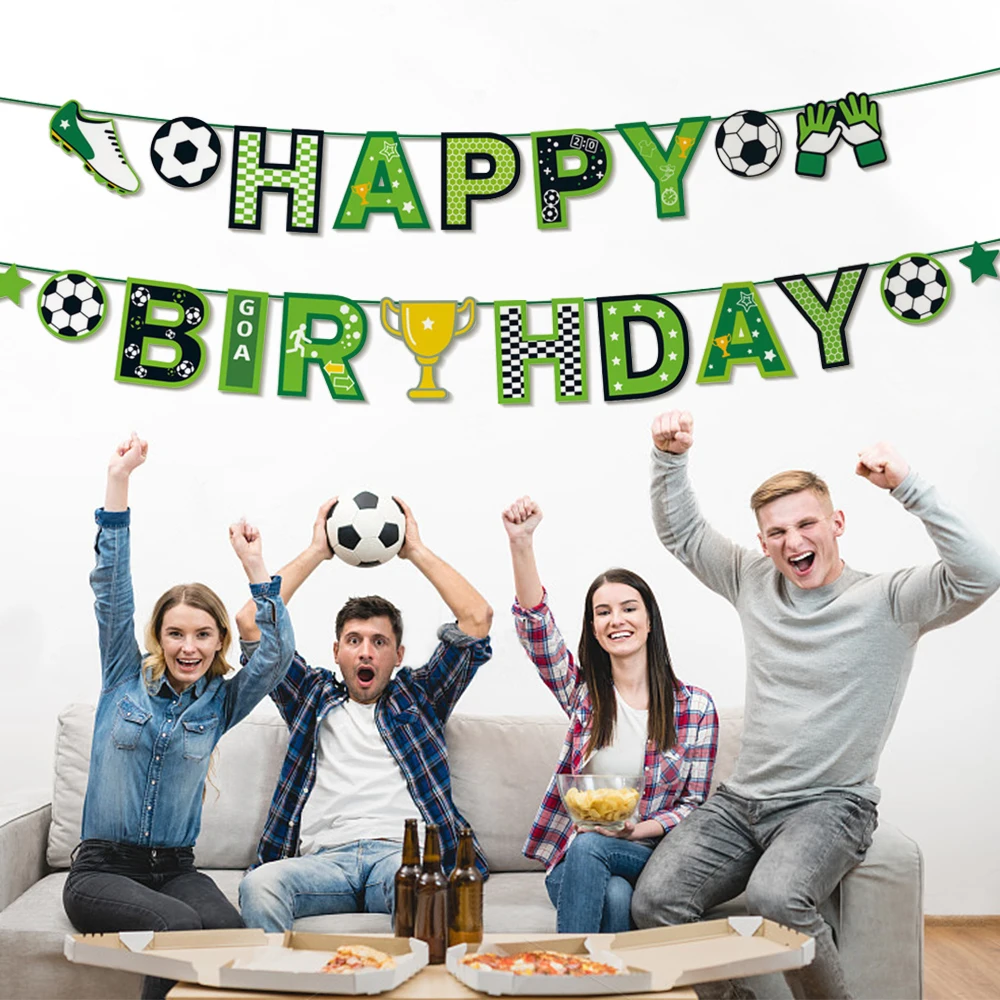 1 Stück Fußball Geburtstagsparty Dekoration Flaggen-Girlande Fußball Happy Birthday Papierbanner Partyzubehör – Detail 7