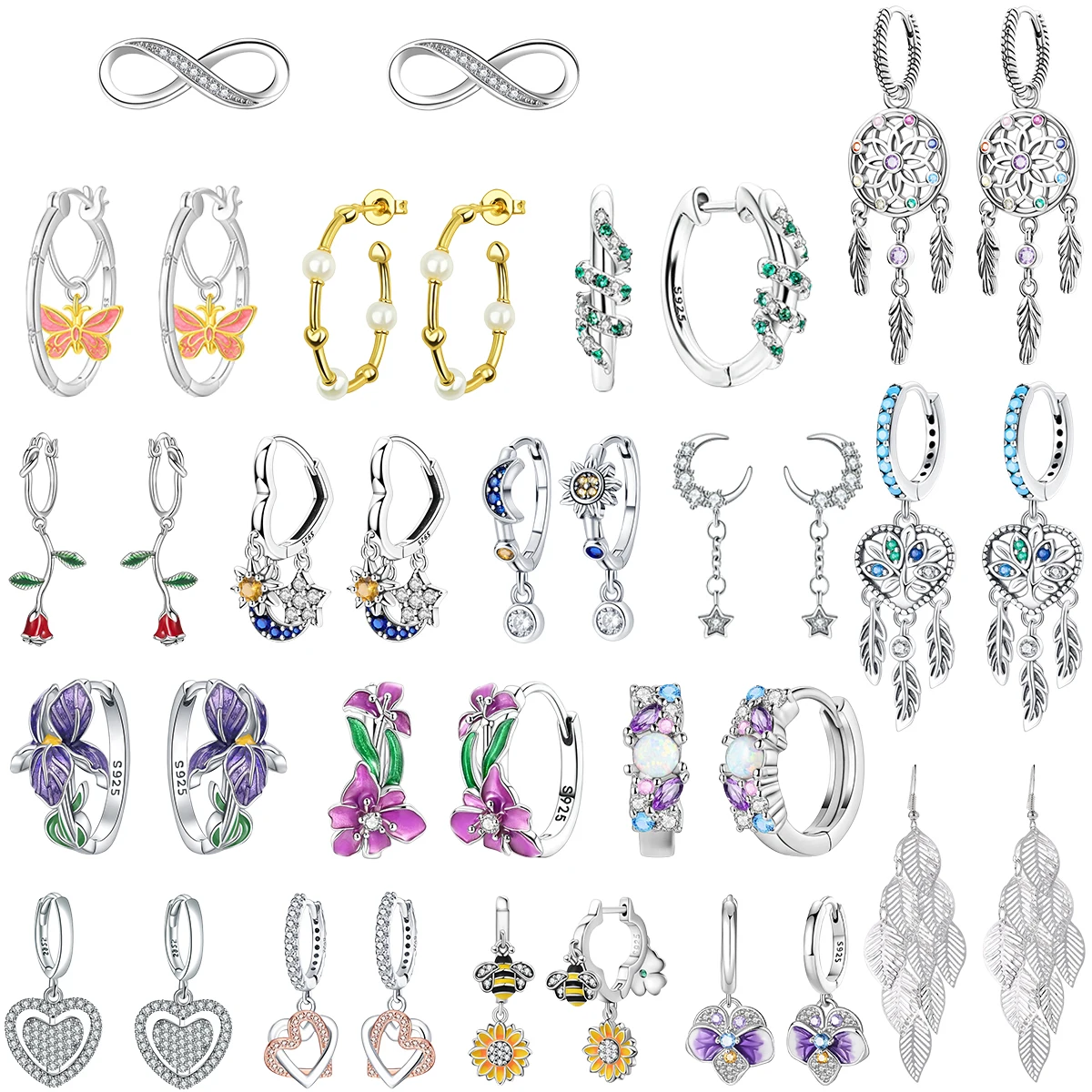 Original 925 Sterling Silver Blue Butterfly Moon Heart-Shaped Snowflake Earrings Zircon Exquisite Earring Jewelry Gift For Women