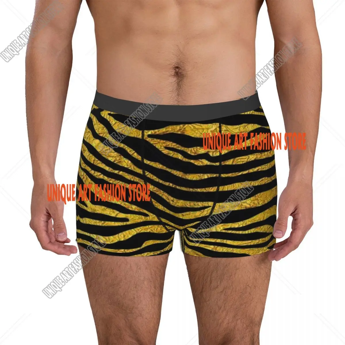 Gold Stripes Tiger King of the Forest Animal Underpants Breathbale Panties Man Underwear Ventilate Shorts Boxer Briefs