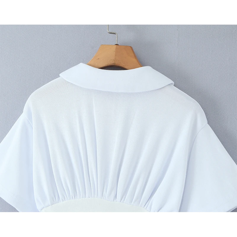 Yenkye doce menina peter pan colarinho manga curta branco mini vestido feminino fino em camadas plissado hem vestidos de verão estilo preppy robe