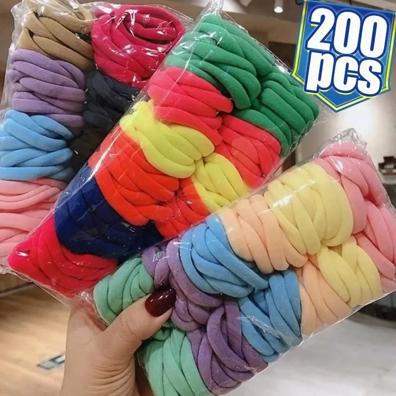 Scrunchies elásticos para mulheres e meninas, faixa de cabelo, hairbands, suporte rabo de cavalo, elásticos, acessórios para cabelo, grossos, 50, 200pcs